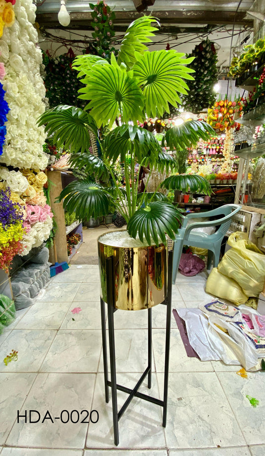 ARTIFICIAL FAN PLAM PLANT WITH GOLDEN POT