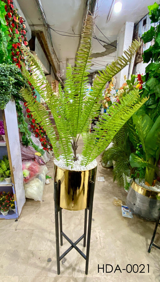 ARTIFICIAL BOSTON FERN PLANT WITH GOLDEN POT